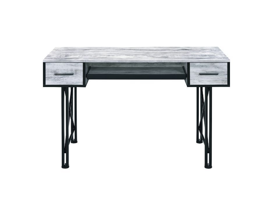 ACME Settea Computer Desk, Antique White & Black Finish 92797