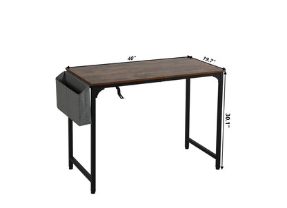 Study Computer Desk 40" Home Office Writing Small Desk, Modern Simple Style PC Table, Black Metal Frame, Rustic Brown