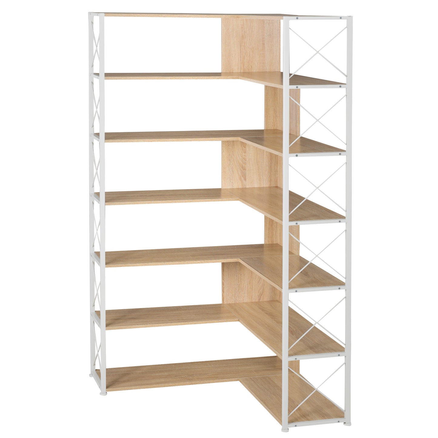 7-Tier Bookcase Home Office Bookshelf,  L-Shaped Corner Bookcase with Metal Frame, Industrial Style Shelf with Open Storage, MDF Board