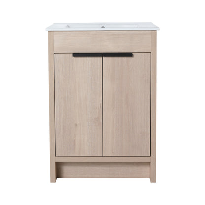 Freestanding Bathroom Vanity with White Ceramic Sink & 2 Soft-Close Cabinet Doors ((KD-PACKING),BVB02424PLO-G-BL9060B)