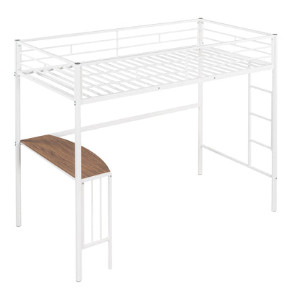 Twin Over Full Metal Bunk Bed with Desk, Ladder and Quality Slats for Bedroom, Metallic  White（OLD SKU :LP000092AAK）