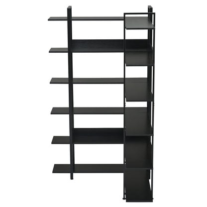 74.8 Inch Bookshelf L-shape MDF Boards Stainless Steel Frame Corner 6-tier Shelves Adjustable Foot Pads, Black