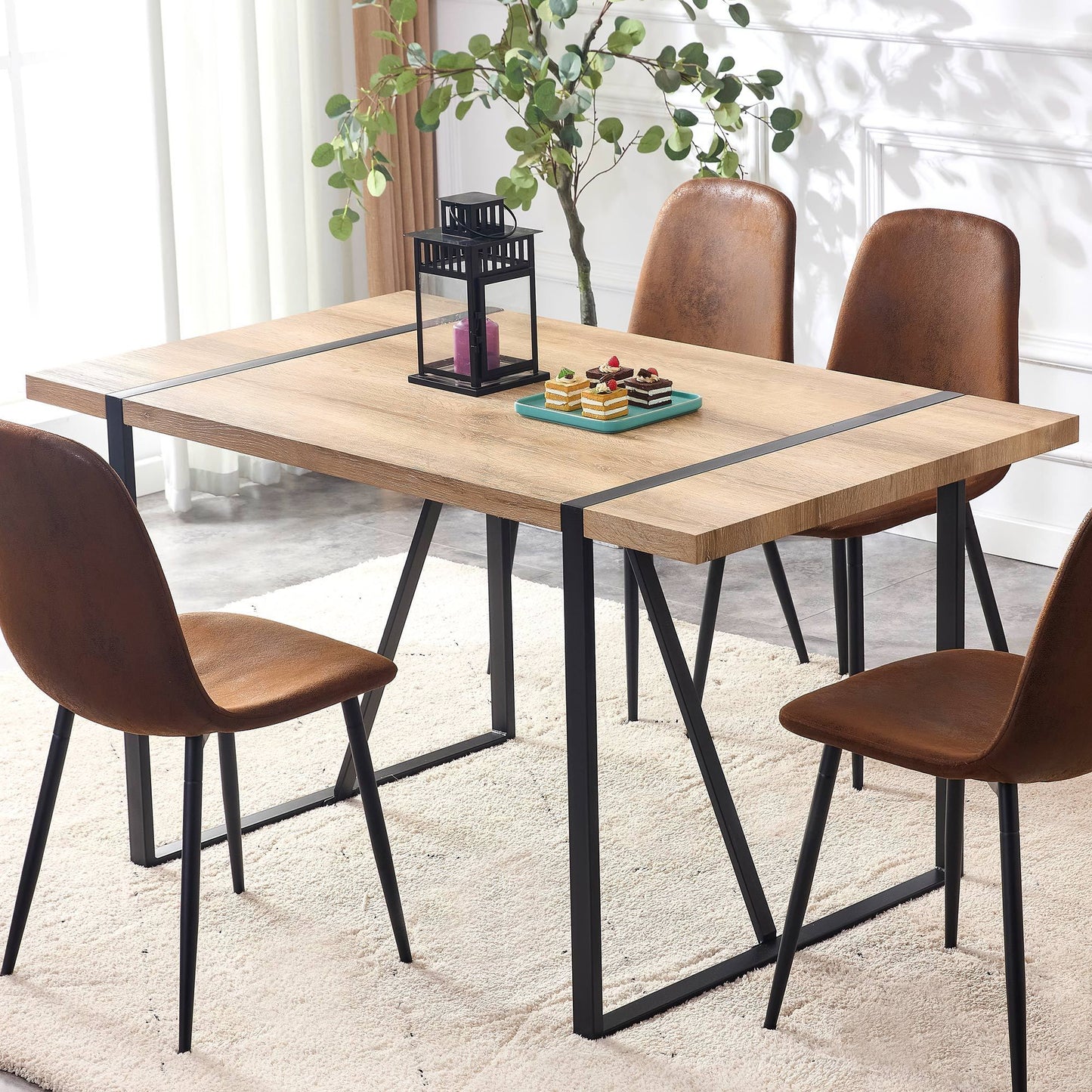 Rustic Industrial Rectangular Wood Dining Table For 4-6 Person,  With 1.5" Thick Engineered Wood Tabletop and Black Metal Legs, Writing Desk For Kitchen Dining Living Room, 55.1" W x 31.4" D x 29.9" H