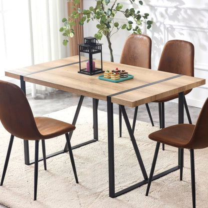 Rustic Industrial Rectangular Wood Dining Table For 4-6 Person, With 1.5" Thick Engineered Wood Tabletop and Black Metal Legs, Writing Desk For Kitchen Dining Living Room, 55.1" W x 31.4" D x 29.9" H