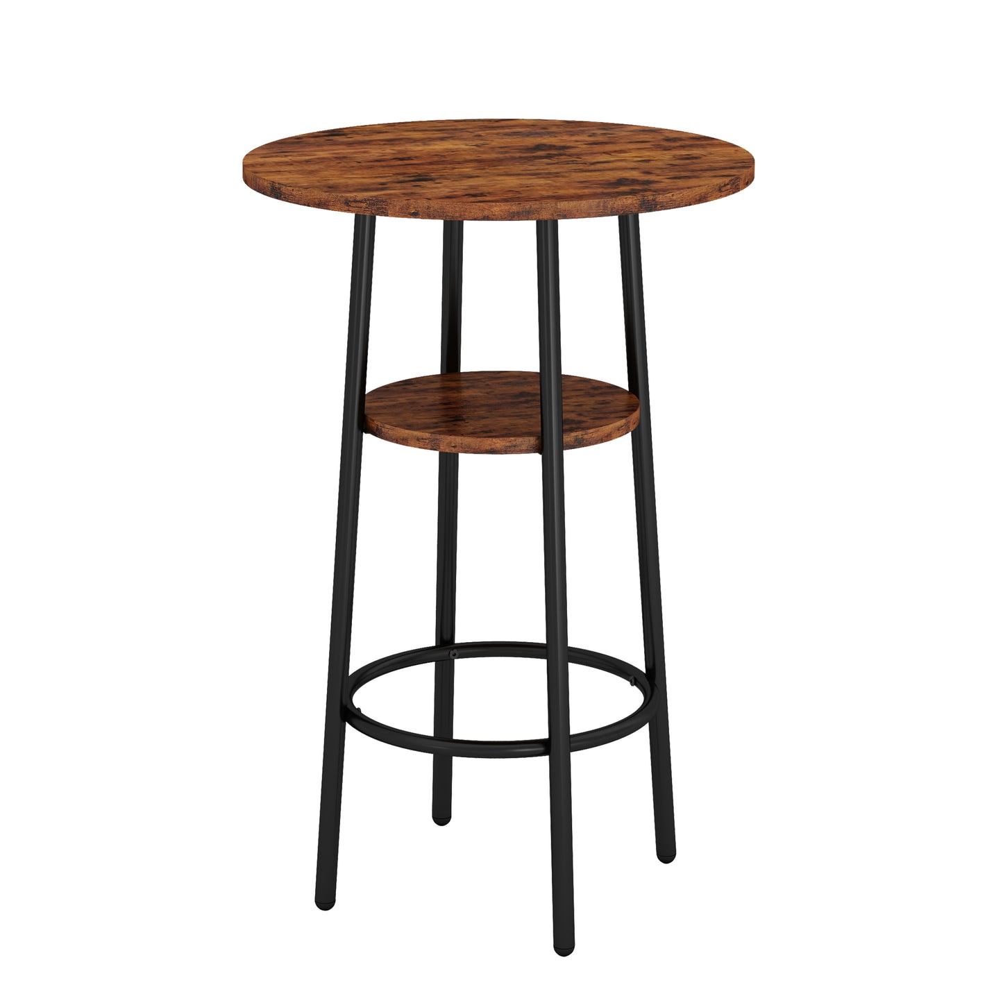 Double Layer Round Bar Table with 2 Bar Stools PU Soft Seat Back Breakfast table.(Rustic Brown,23.62’’w x 23.62’’d x 35.43’’h)