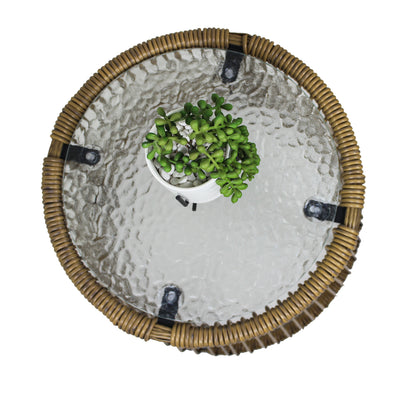 3PCS Outdoor Patio Balcony Natural Color Wicker Chair Set with Beige Cushion and Round Tempered Glass Table