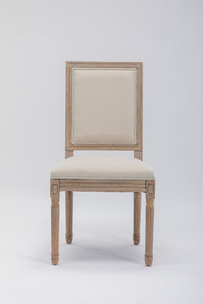 French Style Solid Wood Frame Linen Fabric Antique Painting Dining Chair ,Seat of 2,Cream