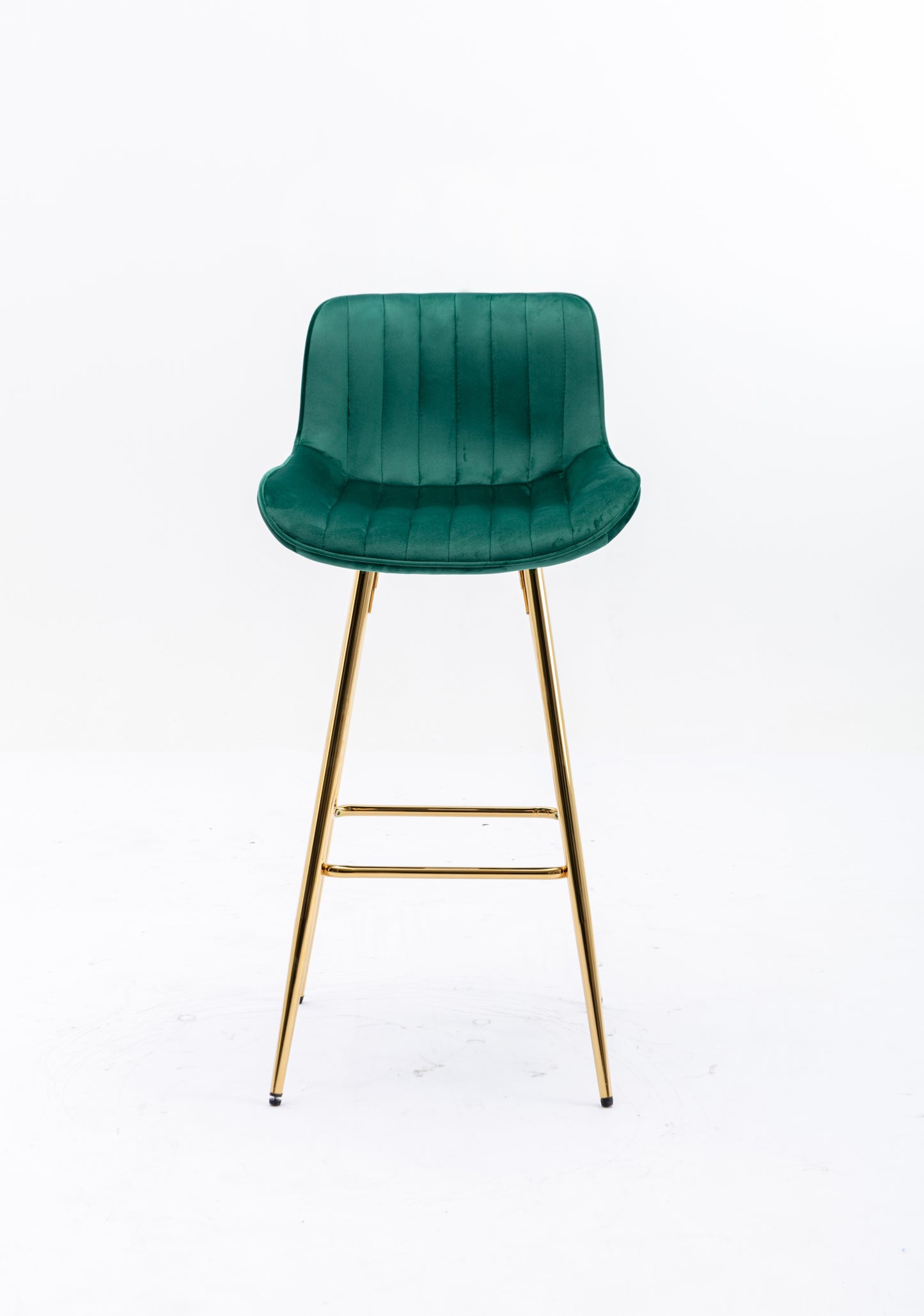 30 inch Set of 2 Bar Stools,with Chrome Footrest Velvet Fabric Counter Stool Golden Leg Simple High Bar Stool,GREEN