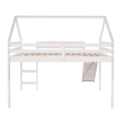 Full Size Loft Bed with Slide, House Bed with Slide,White(OLD SKU :WF281159AAK)