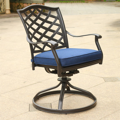 Outdoor Patio Aluminum Swivel Rocker Dining Chair with Cushion, Set of 2, Navy Blue