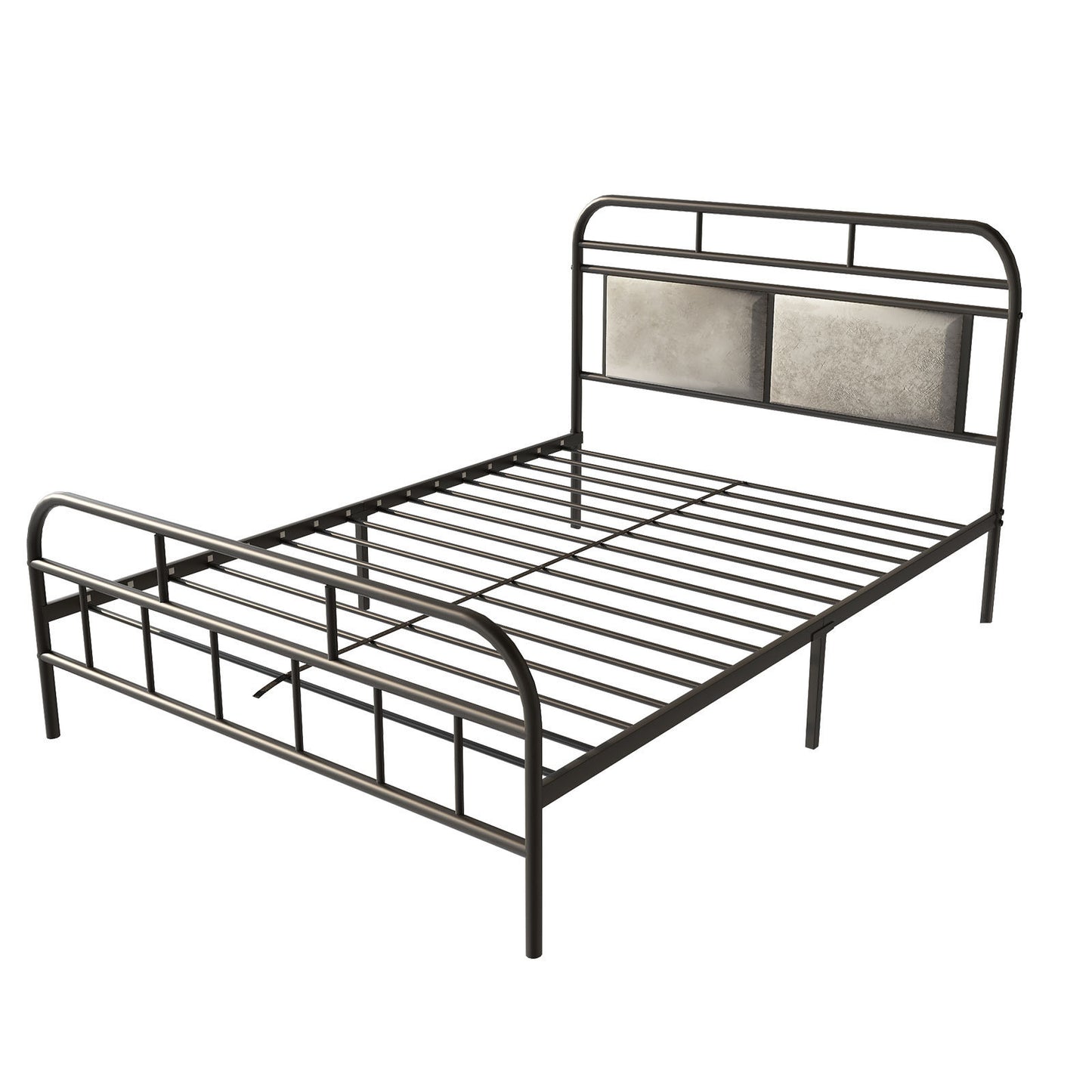 Modern Metal Bed Frame, Mattress Foundation with Upholstered Headboard and Footboard, with Strong Metal Slats Support and 11 Inches Underbed Space,  No Box Spring Needed