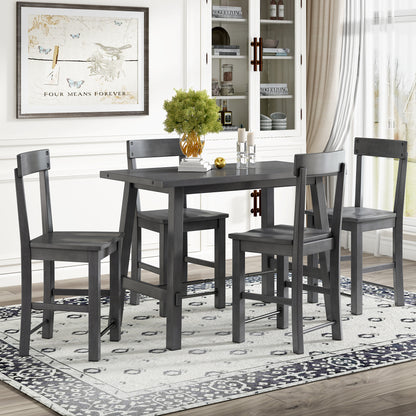 TREXM Minimalist industrial Style 5-Piece Counter Height Dining Table Set Solid Wood & Metal Dining Table with Four Chairs for Small Space (Gray)