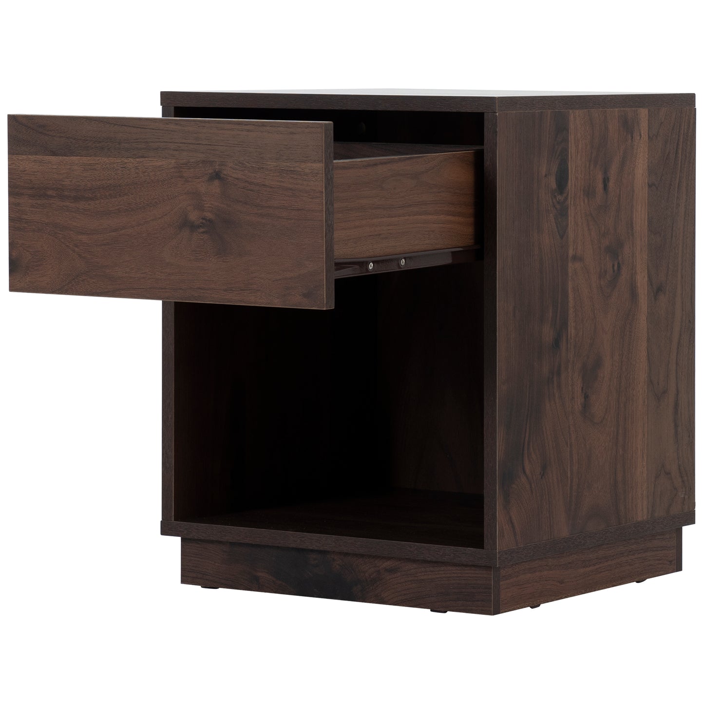 Mid-Century Modern Nightstand End Table Open Storage with  One Drawer, Dark Brown