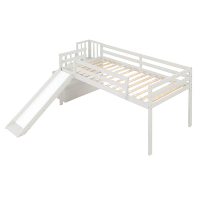 Loft Bed with Staircase, Storage, Slide, Twin size, Full-length Safety Guardrails, No Box Spring Needed, White \\\\n(Old Sku:W504S00004)