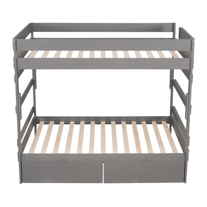 Full over Full Wood Bunk Bed with 2 Drawers, Gray