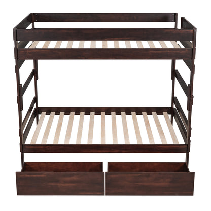 Full over Full Wood Bunk Bed with 2 Drawers, Espresso