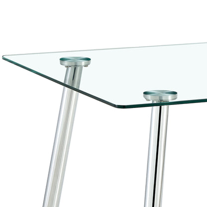 Modern Minimalist Rectangular Glass Dining Table for 4-6 with 0.31" Tempered Glass Tabletop and Silver Chrome Metal Legs, Writing Table Desk, for Kitchen Dining Living Room, 47" W x 29"D x 30" H