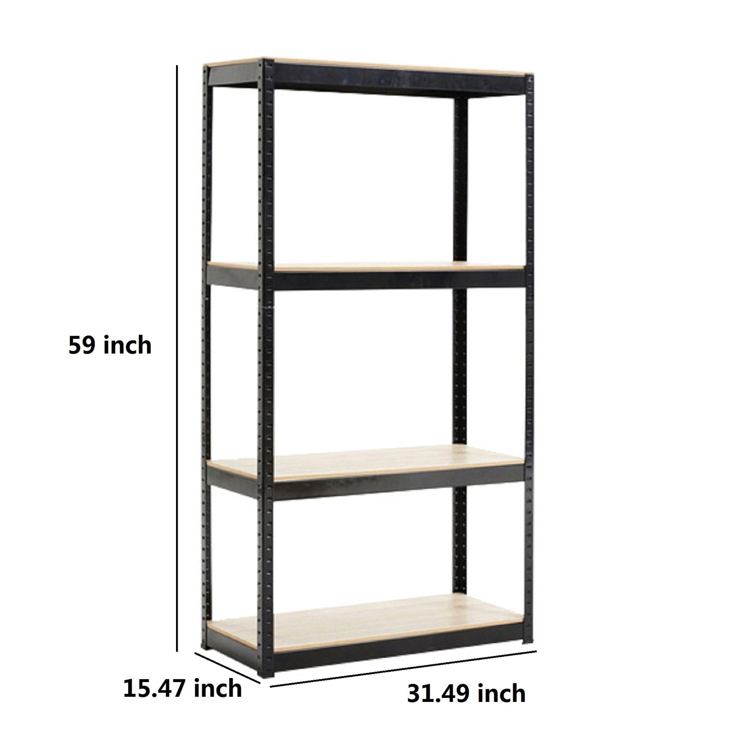 Storage Rack Shelving Unit Storage Shelf Steel Garage Utility Rack 4-Shelf Adjustable Shelves Heavy Duty Display Stand for Books, Kitchenware, Tools Bolt-Free Assembly 31.49"x 14.47"x 59” （Black）