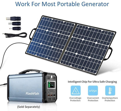 50W 18V Portable Solar Panel, Foldable Solar Charger with 5V USB 18V DC Output Compatible with Portable Generator, Smartphones, Tablets and More