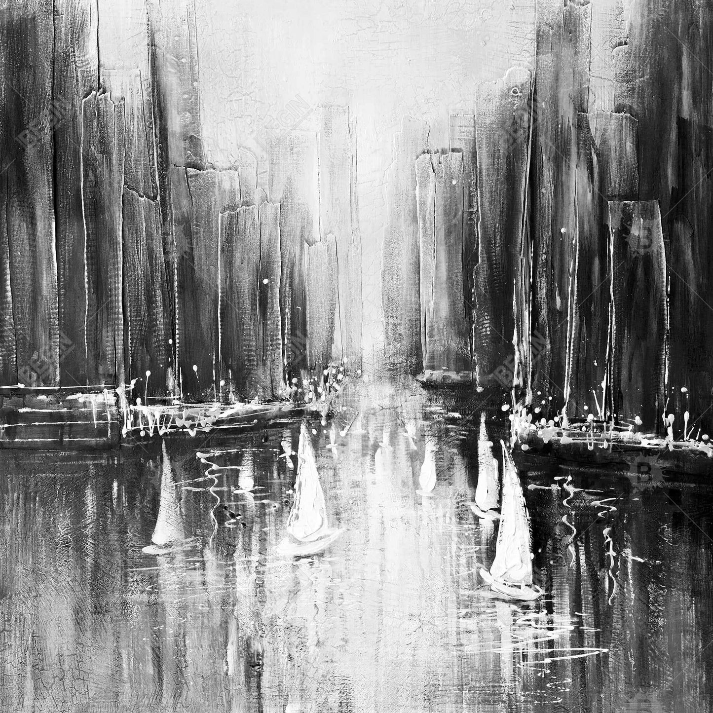 Grayscale boats on the water - 16x16 Print on canvas