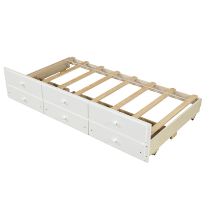 Full Captain Bed With Twin Size Trundle And 3 Drawers Made  By Solid Wood