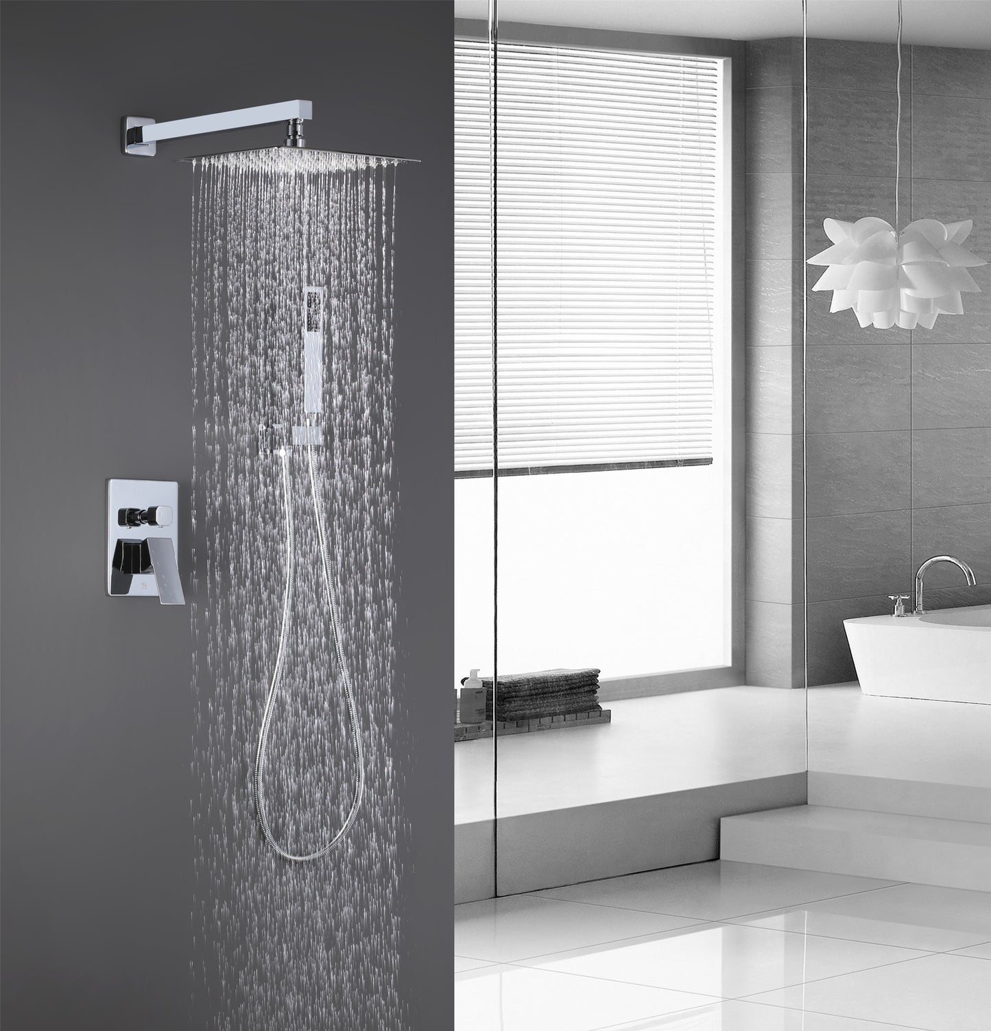 Mount Pressure-Balanced Shower System, Bathroom Luxury Rain Mixer Shower Combo Set, Polished Chrome