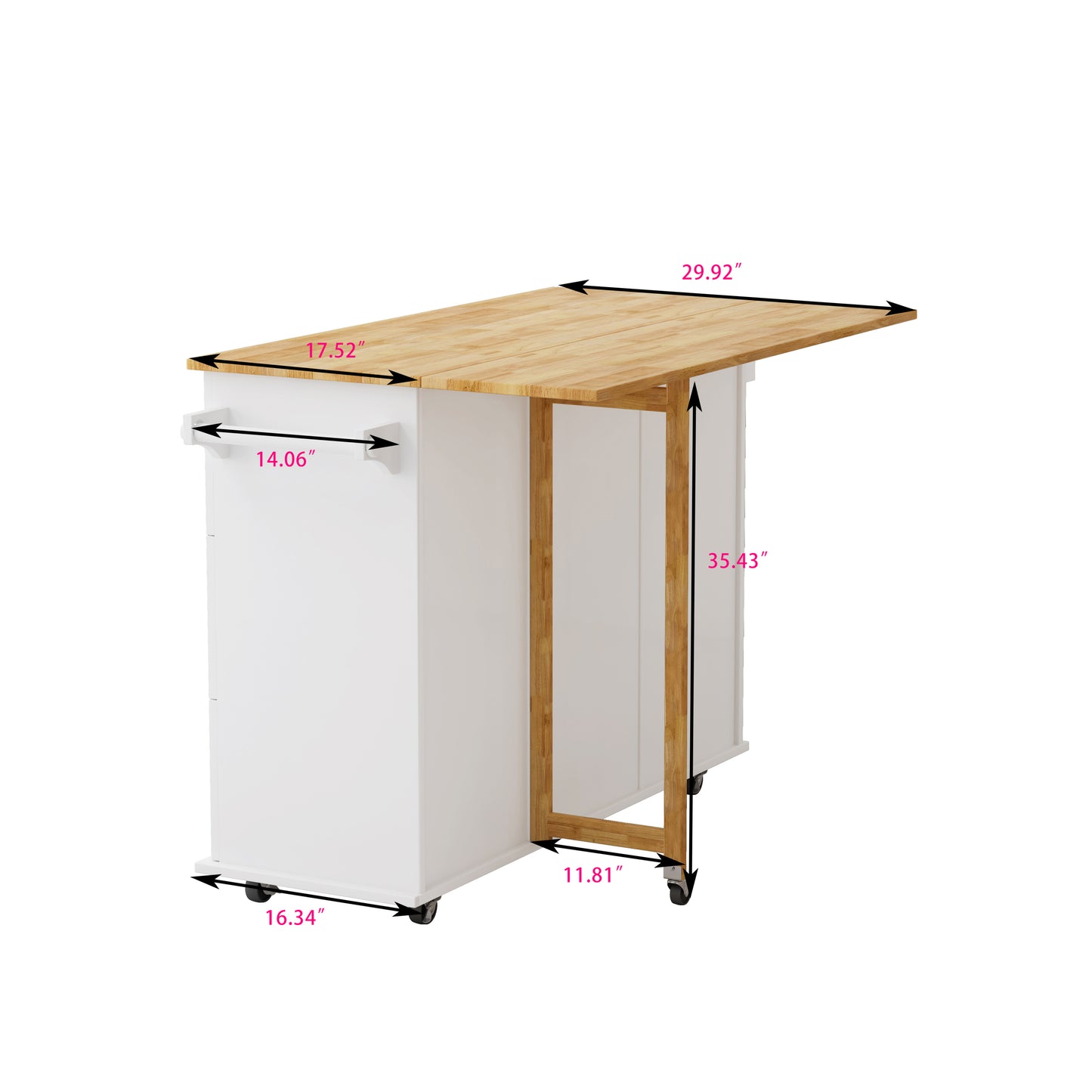 Kitchen Island Cart with 2 Door Cabinet and Three Drawers,53.5 Inch Width with Spice Rack, Towel Rack （White)