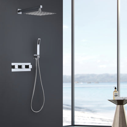 Complete Shower Fixtures, 3 Knob Handles Complete Shower Systems, 12 inches Chrome - 2W03