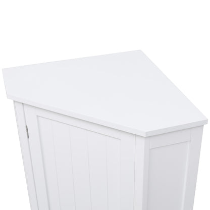 White Bathroom Cabinet Triangle Corner Storage Cabinet with Adjustable Shelf Modern Style MDF Board