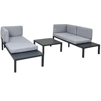 TOPMAX Outdoor 3-piece Aluminum Alloy Sectional Sofa Set with End Table and Coffee Table,Black Frame+Gray Cushion