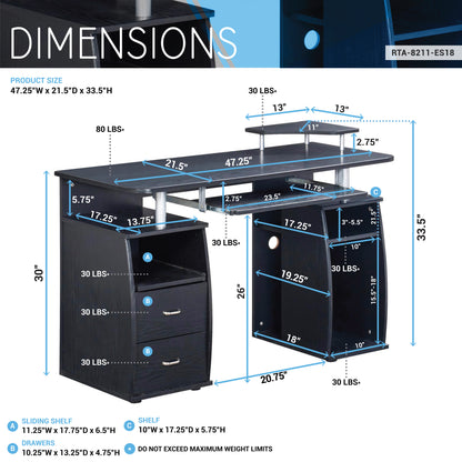 Techni Mobili Complete Computer Workstation Desk With Storage, Espresso