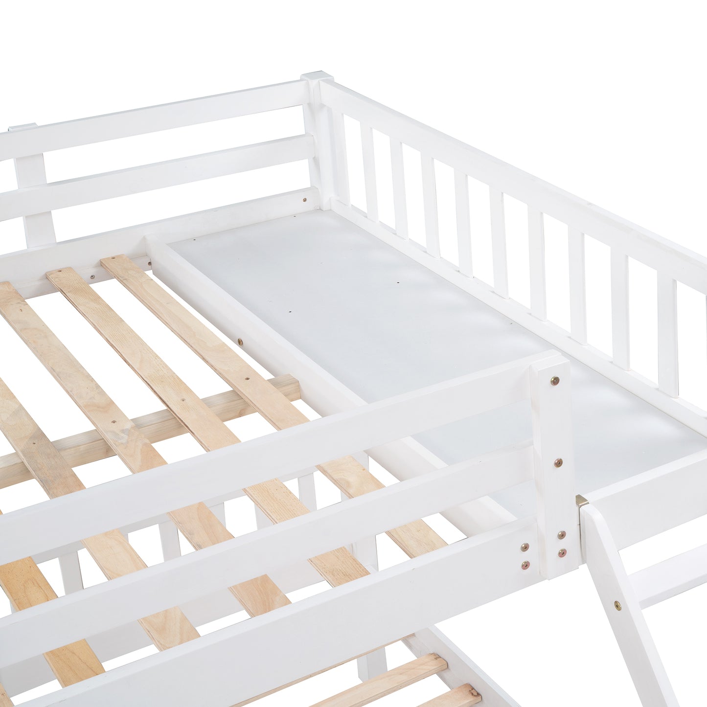 Full Over Twin & Twin Bunk Bed, Wood Triple Bunk Bed with Drawers and Guardrails  (White) （OLD SKU:LP000143AAK）