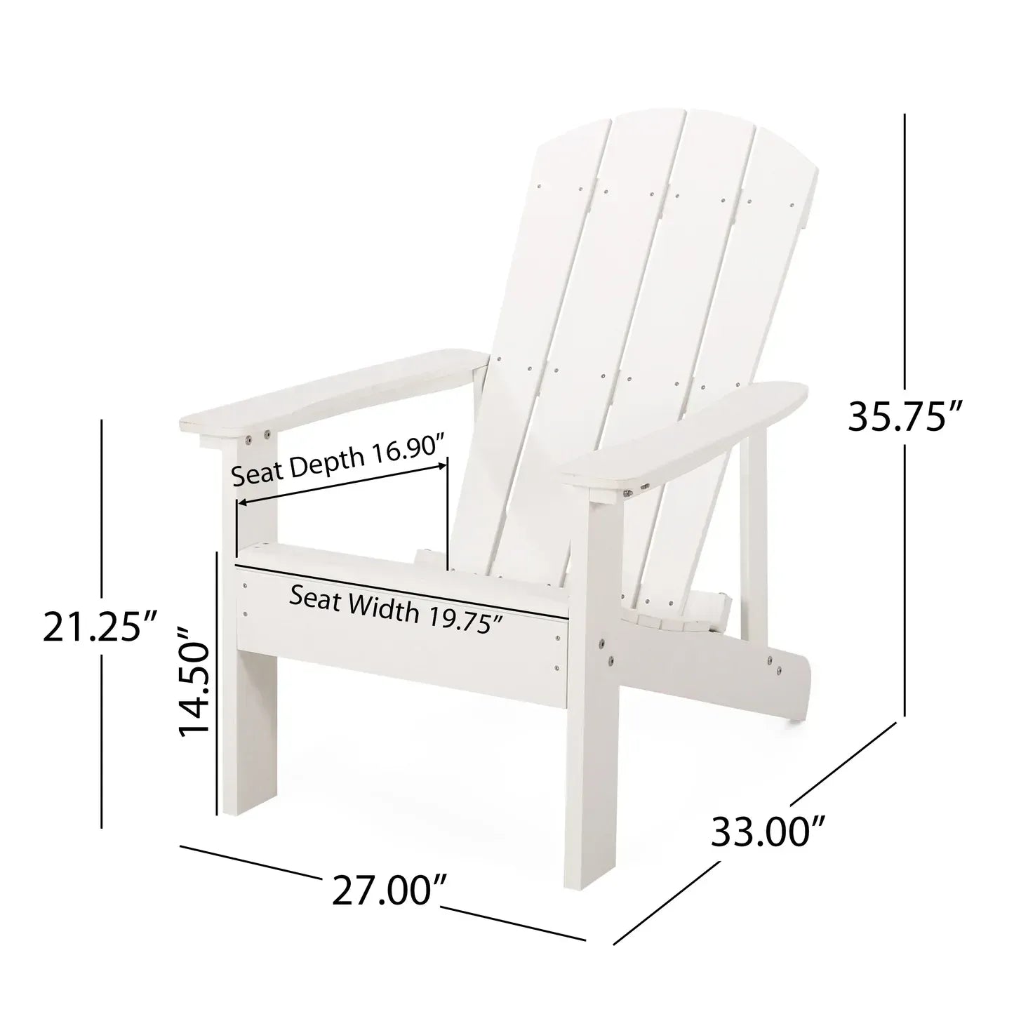 Classic Pure White Outdoor Solid Wood Adirondack Chair Garden Lounge Chair