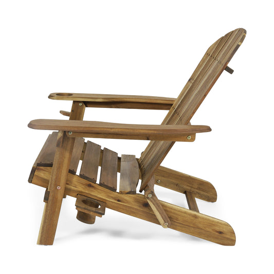 Kandyce Outdoor Acacia Wood Folding Adirondack  Natural Chair With Cup Holder