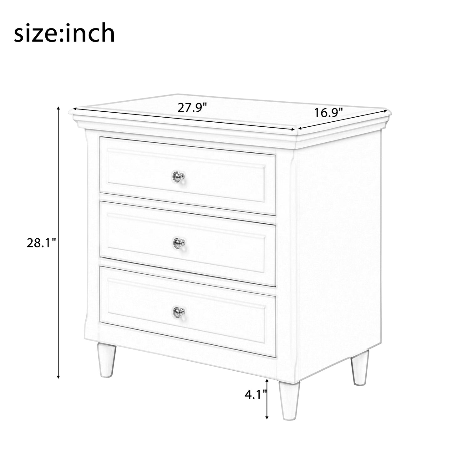 U_STYLE 3-Drawer Nightstand Storage Wood Cabinet