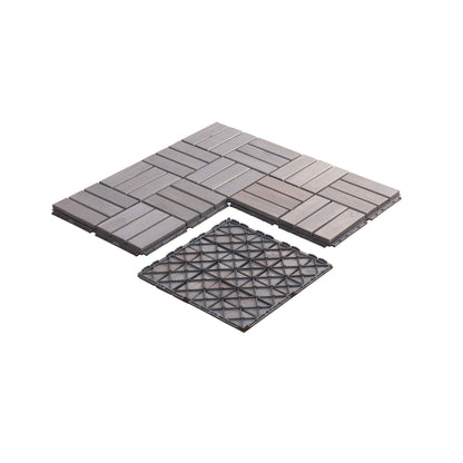 12" x 12" Light Gray Square Acacia Wood Interlocking Flooring Tiles Checker Pattern Pack of 10 Tiles