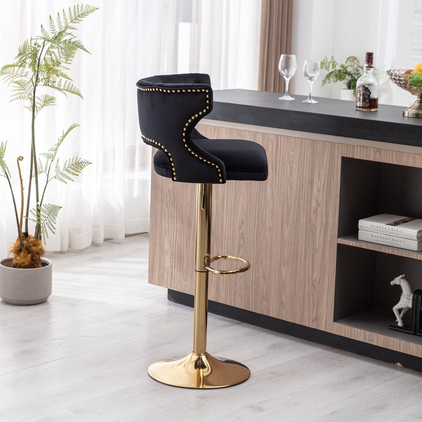 Bar Stools With Back and Footrest Counter Height Dining Chairs-Velvet Black-2PCS/SET