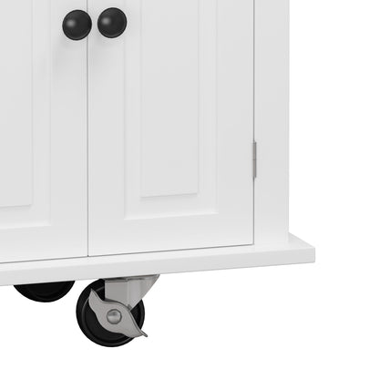 Kitchen Island Cart with Two Storage Cabinets and Two Locking Wheels，43.31 Inch Width，4 Door Cabinet and Two Drawers，Spice Rack, Towel Rack （White）