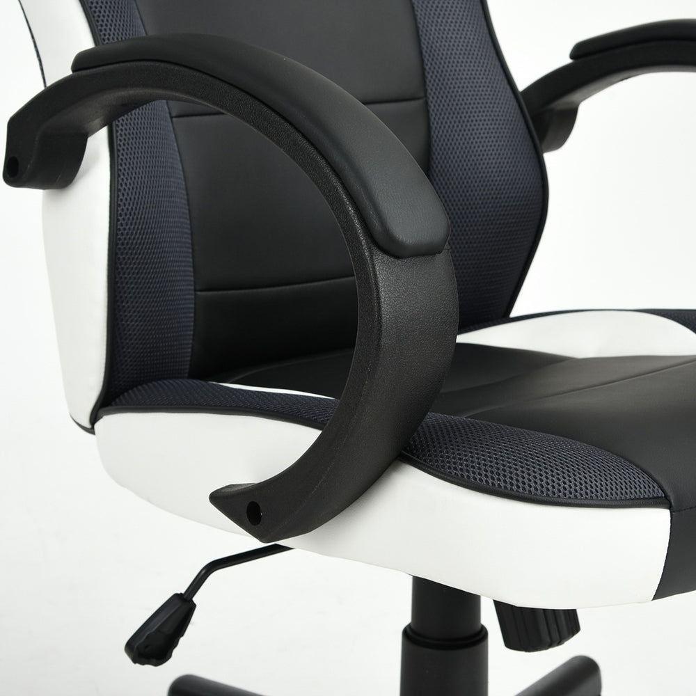 Gaming Office Chair with Fabric Adjustable Swivel, BLACK AND WHITE