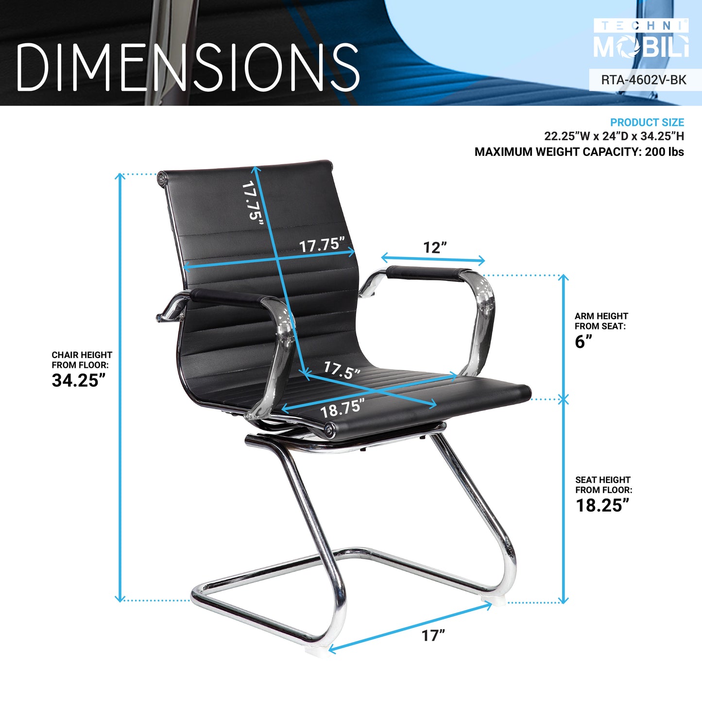 Techni Mobili Modern Visitor Office Chair, Black