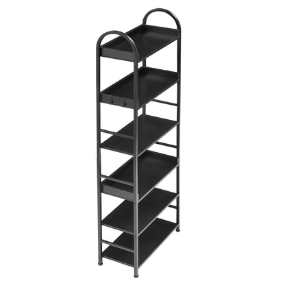 70.8 Inch Tall Bookshelf, 6-tier Shelves with Round Top Frame, MDF Boards, Adjustable Foot Pads, Black