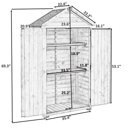 TOPMAX 5.8ft x 3ft Outdoor Wood Lean-to Storage Shed Tool Organizer with Waterproof Asphalt Roof, Lockable Doors, 3-tier Shelves for Backyard, Gray