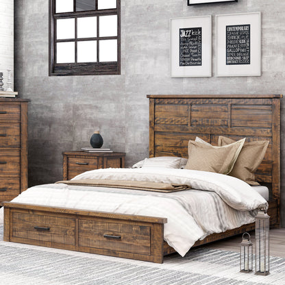 Rustic Reclaimed Solid Wood Framhouse Storage Queen Bed