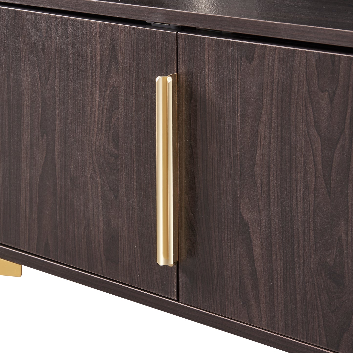 TREXM 58” L Sideboard with Gold Metal Legs and Handles Sufficient Storage Space Magnetic Suction Doors (Espresso)