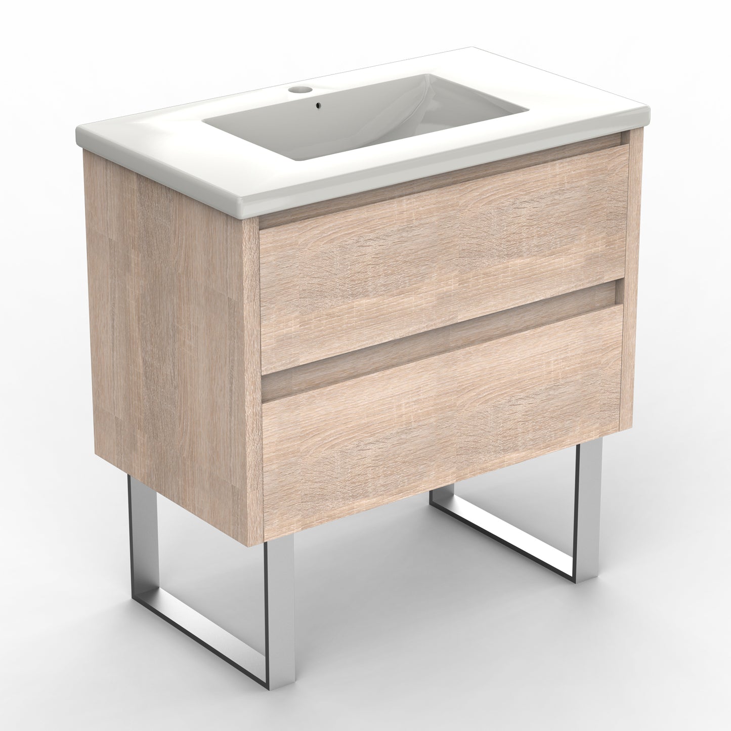 32" Bathroom Vanity with Sink,  Floating Bathroom Vanity, Single Sink Bathroom Vanities Set, Wall-Mounted Bathroom Vanity and Sink,  Imitative Oak& silvery Leg