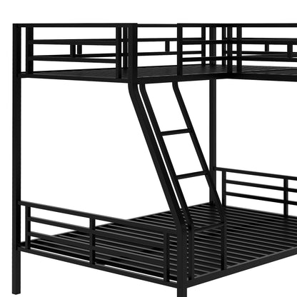 Twin over Full Bunk Bed with a Twin Size Loft Bed attached, with a Desk, Metal, Black