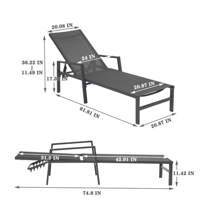 2 Pieces Set Patio Lounge Chair, Textilene Aluminum Pool Lounge Chair Set, Patio Chaise Lounges With Armrests For Patio Backyard Porch Garden Poolside