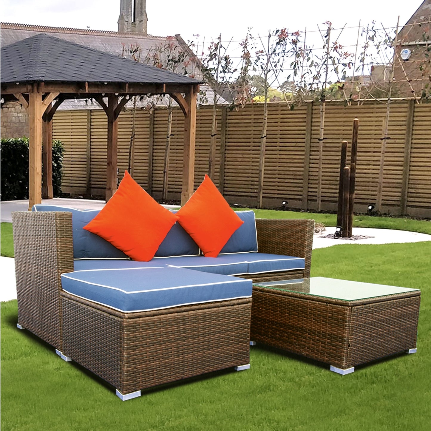 3 Piece Patio Sectional Wicker Rattan Outdoor Furniture Sofa Set