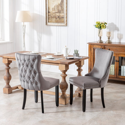 A&A Furniture,Upholstered Wing-Back Dining Chair with Backstitching Nailhead Trim and Solid Wood Legs,Set of 2, Gray,8809GY,  KD