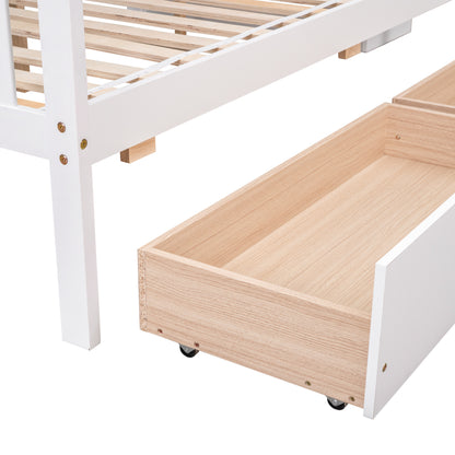 Full Over Full Bunk Bed with 2 Drawers and Staircases, Convertible into 2 Beds, the Bunk Bed with Staircase and Safety Rails for Kids, Teens, Adults, White